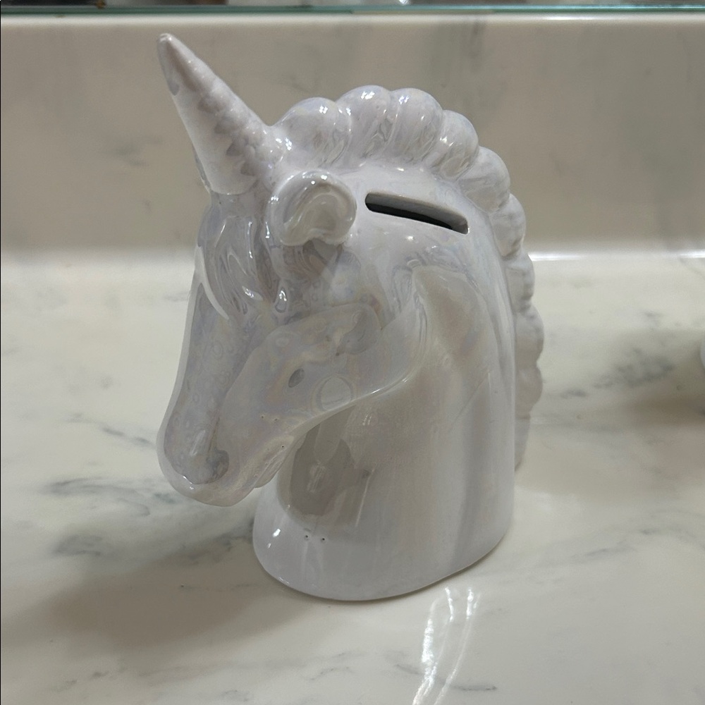 White Unicorn Ceramic Coin Bank
